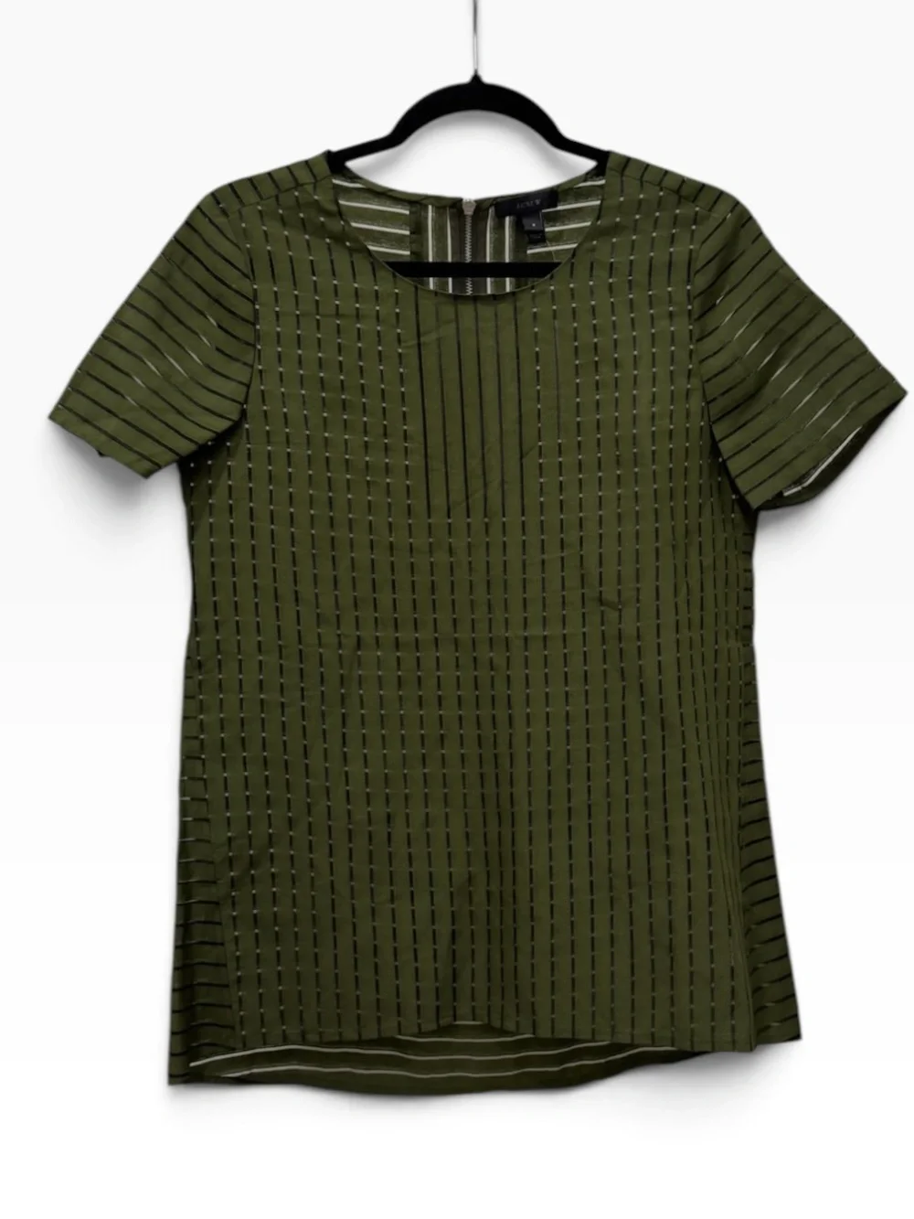 NWT J.Crew Olive Green Sheer Stripe Short Sleeve Top Size 2